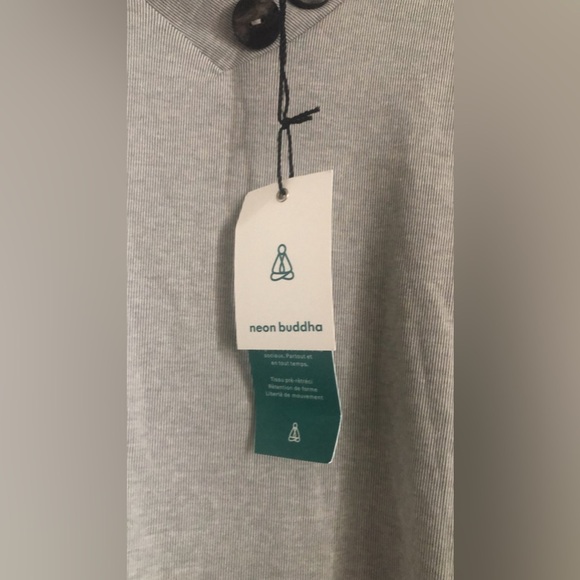 NWT Neon Buddha Cowl Neck Button Tunic Top Gray Striped Asphalt Medium Pure&Co - Picture 2 of 5